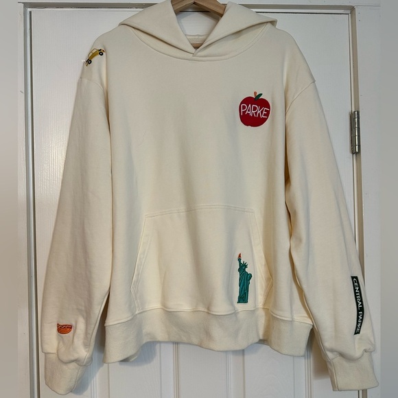 EUC Parke hoodie -L/XL NYC hoodie with double side NYC patches- cream - Picture 2 of 11